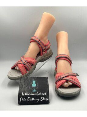 Lands’ End Women's Grey Pink Orange Synthetic‎  Sport Water Sandal Size 9B 3345